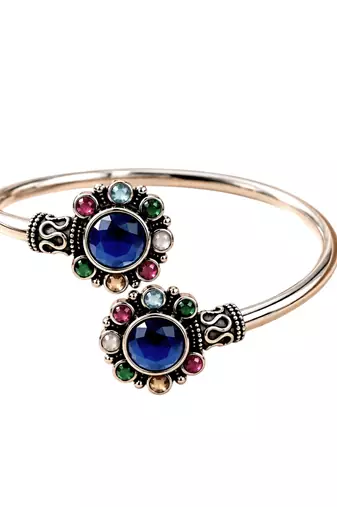 German silver oxidized floral motif multi kada bracelet