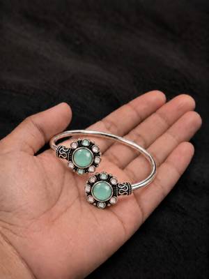 German silver oxidized floral motif mint kada bracelet 3