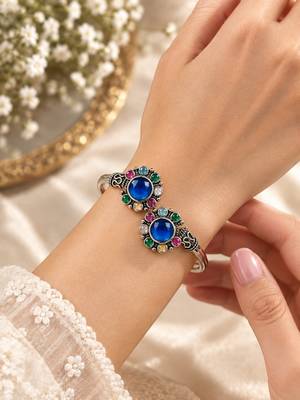 German silver oxidized floral motif multi kada bracelet 5