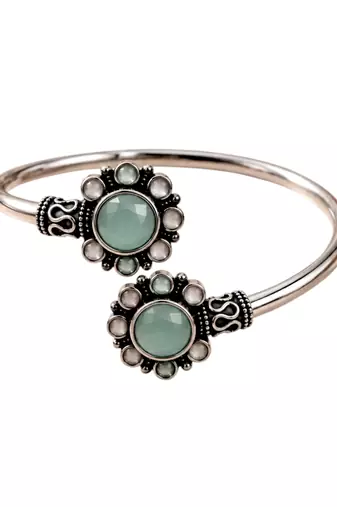 German silver oxidized floral motif mint kada bracelet