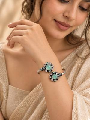 German silver oxidized floral motif mint kada bracelet 5