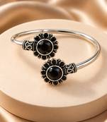 German silver oxidized floral motif black kada bracelet