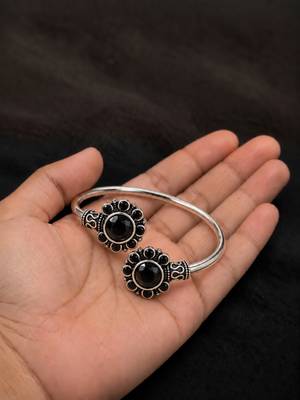German silver oxidized floral motif black kada bracelet 3