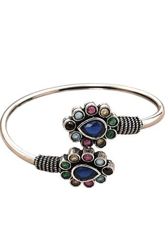German silver oxidized multi teardrop kada bracelet