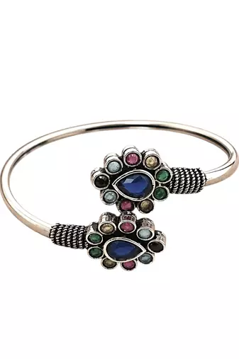 German silver oxidized multi teardrop kada bracelet