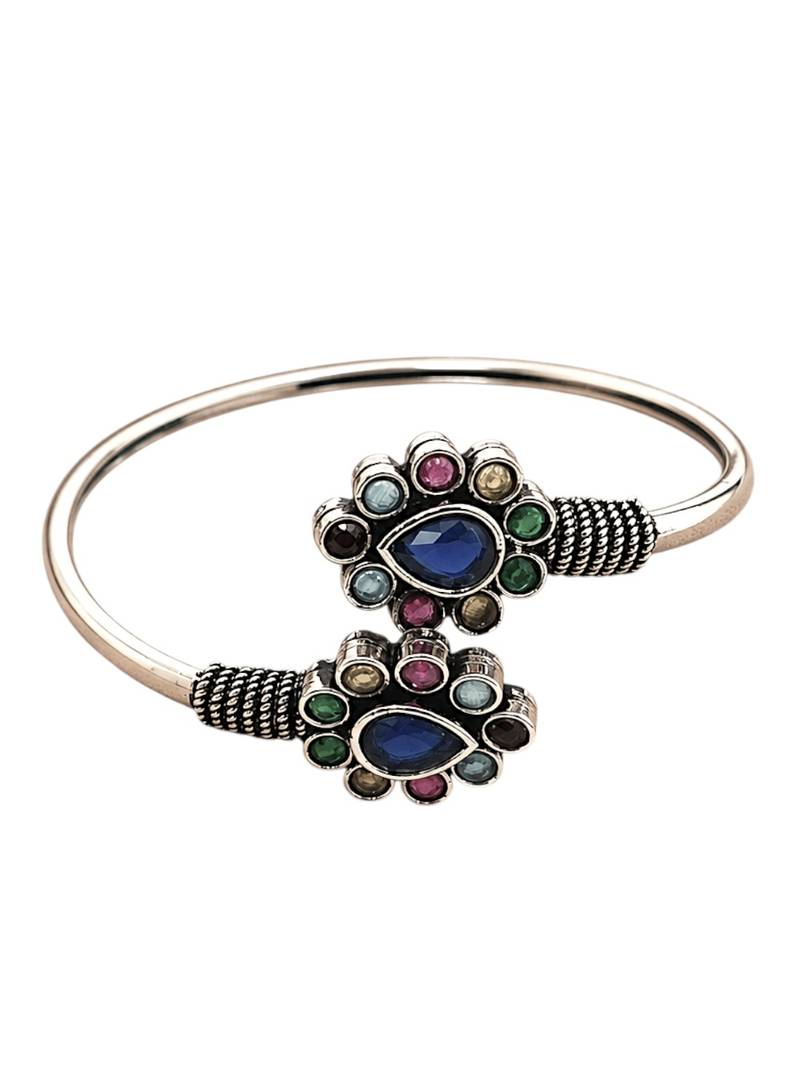 German silver oxidized multi teardrop kada bracelet