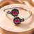German silver oxidized floral motif red green kada bracelet