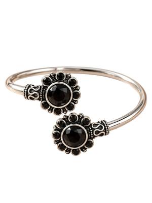 German silver oxidized floral motif black kada bracelet 4
