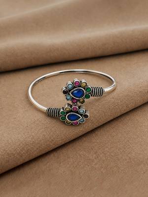 German silver oxidized multi teardrop kada bracelet 2