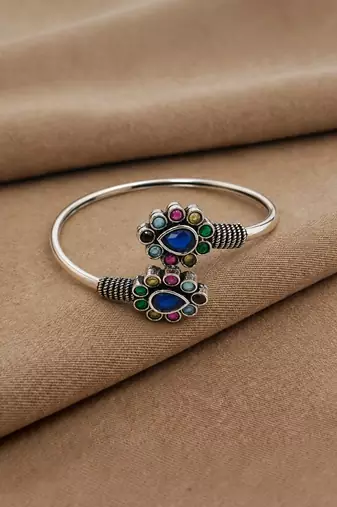 German silver oxidized multi teardrop kada bracelet