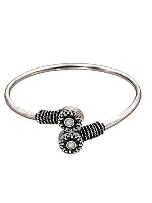 German silver oxidized floral motif white kada bracelet 1