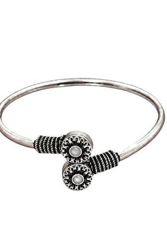 German silver oxidized floral motif white kada bracelet