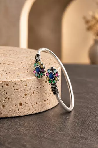 German silver oxidized multi teardrop kada bracelet