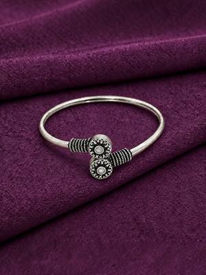German silver oxidized floral motif white kada bracelet 2