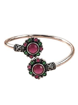 German silver oxidized floral motif red green kada bracelet 4