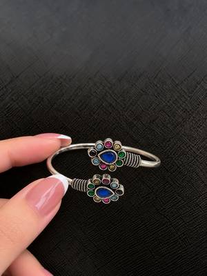 German silver oxidized multi teardrop kada bracelet 4