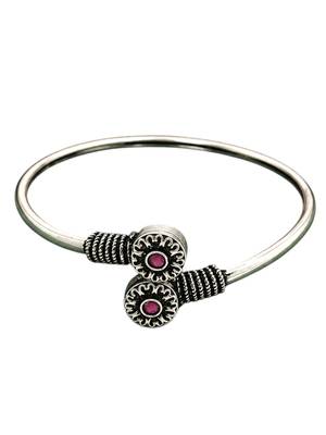 German silver oxidized floral motif red ruby kada bracelet 1