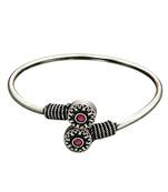 German silver oxidized floral motif red ruby kada bracelet