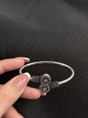 German silver oxidized floral motif white kada bracelet 4