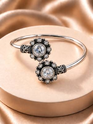 German silver oxidized floral motif clear kada bracelet 1