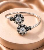 German silver oxidized floral motif clear kada bracelet