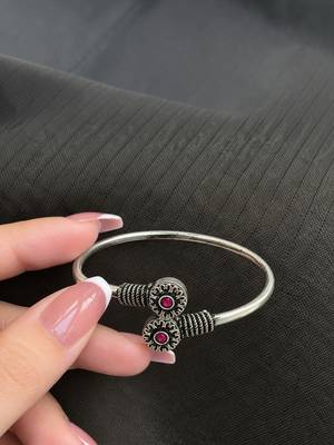 German silver oxidized floral motif red ruby kada bracelet 4