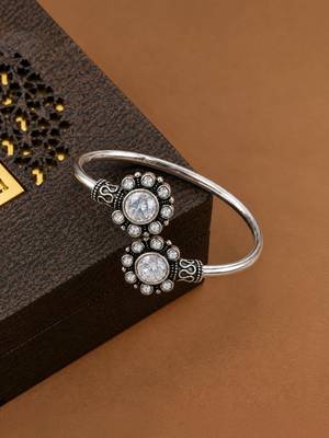 German silver oxidized floral motif clear kada bracelet 2