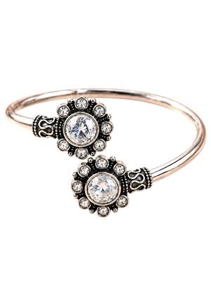 German silver oxidized floral motif clear kada bracelet 4
