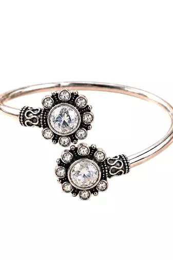 German silver oxidized floral motif clear kada bracelet