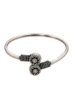 German silver oxidized floral motif pink kada bracelet 1