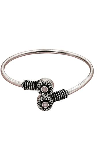 German silver oxidized floral motif pink kada bracelet