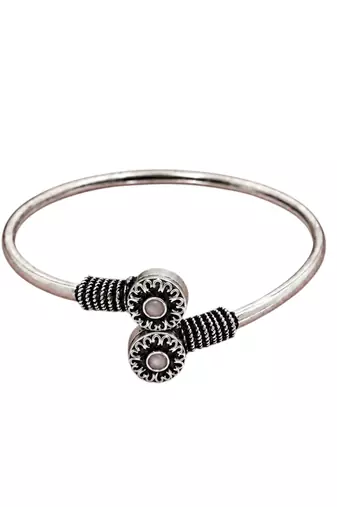 German silver oxidized floral motif pink kada bracelet