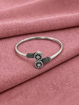German silver oxidized floral motif pink kada bracelet 2