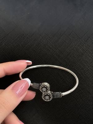 German silver oxidized floral motif pink kada bracelet 4