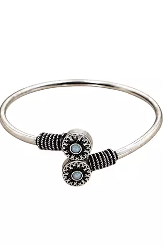 German silver oxidized floral motif mint kada bracelet