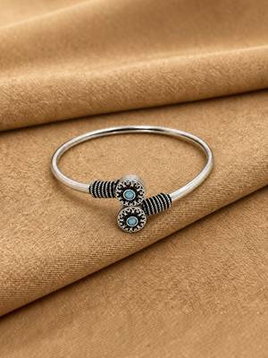 German silver oxidized floral motif mint kada bracelet 2
