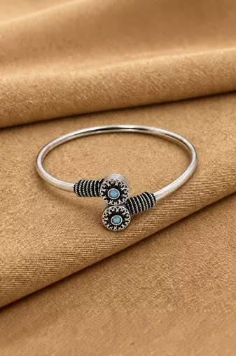 German silver oxidized floral motif mint kada bracelet
