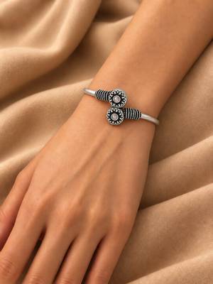 German silver oxidized floral motif pink kada bracelet 5