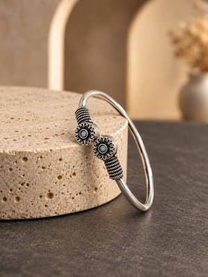 German silver oxidized floral motif mint kada bracelet 3