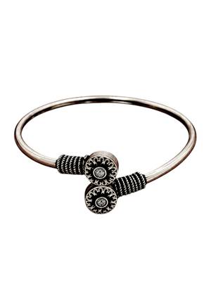German silver oxidized floral motif clear kada bracelet 1