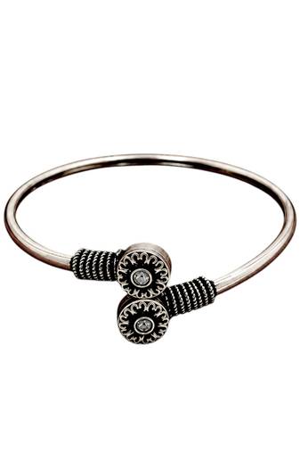German silver oxidized floral motif clear kada bracelet
