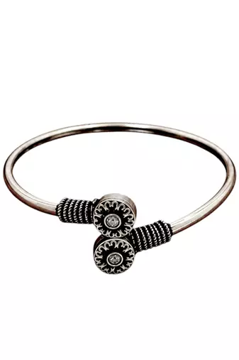 German silver oxidized floral motif clear kada bracelet