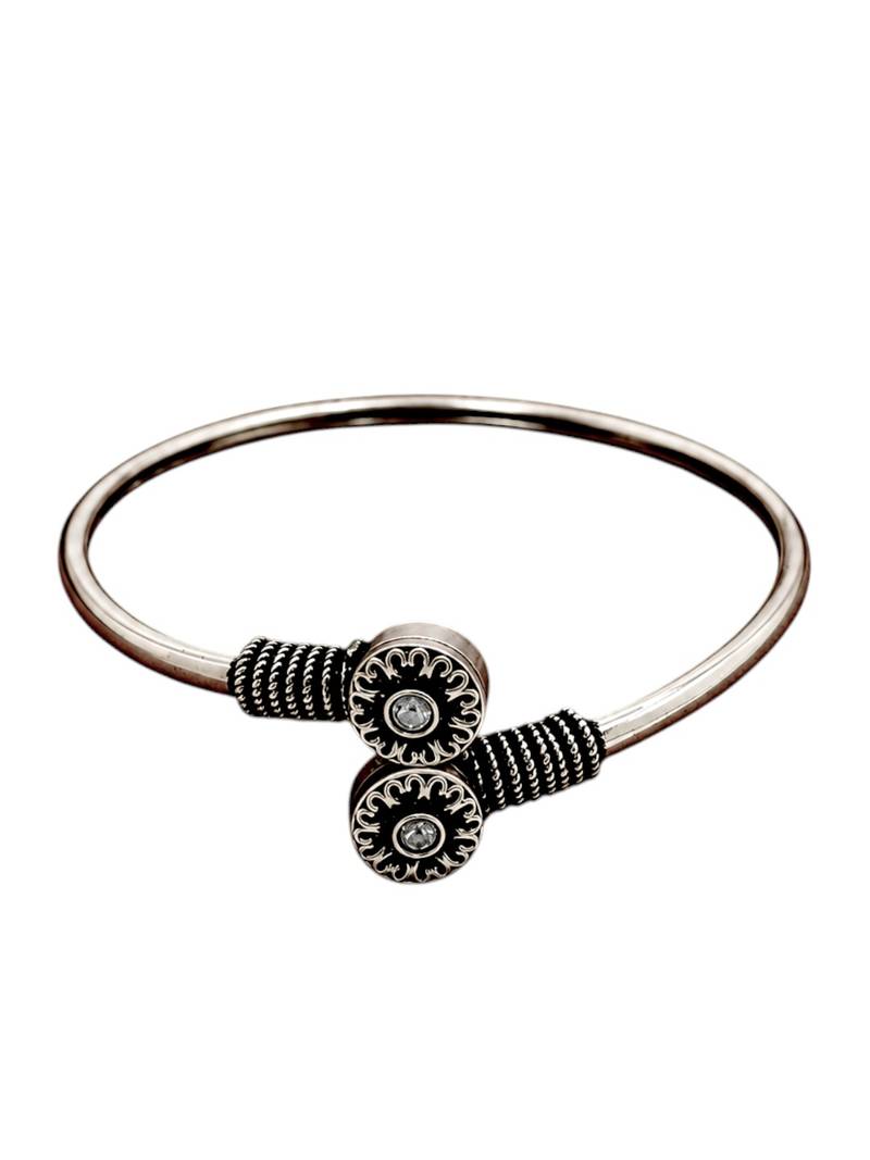 German silver oxidized floral motif clear kada bracelet