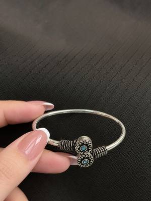 German silver oxidized floral motif mint kada bracelet 4