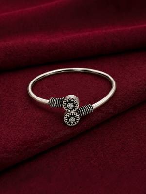 German silver oxidized floral motif clear kada bracelet 2