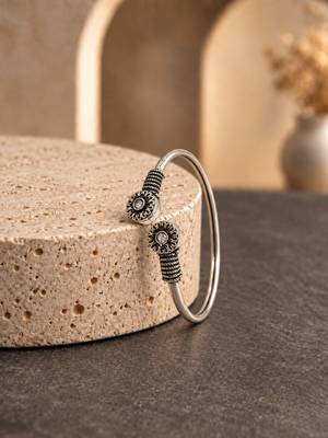 German silver oxidized floral motif clear kada bracelet 3