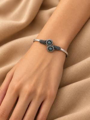 German silver oxidized floral motif mint kada bracelet 5
