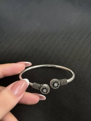 German silver oxidized floral motif clear kada bracelet 4