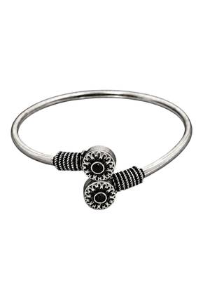 German silver oxidized floral motif black kada bracelet 1