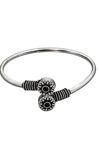 German silver oxidized floral motif black kada bracelet